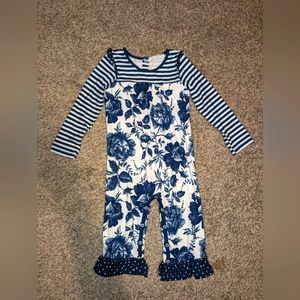Little Millie Girls Size 3 Navy and White Flower Stripe Jumpsuit